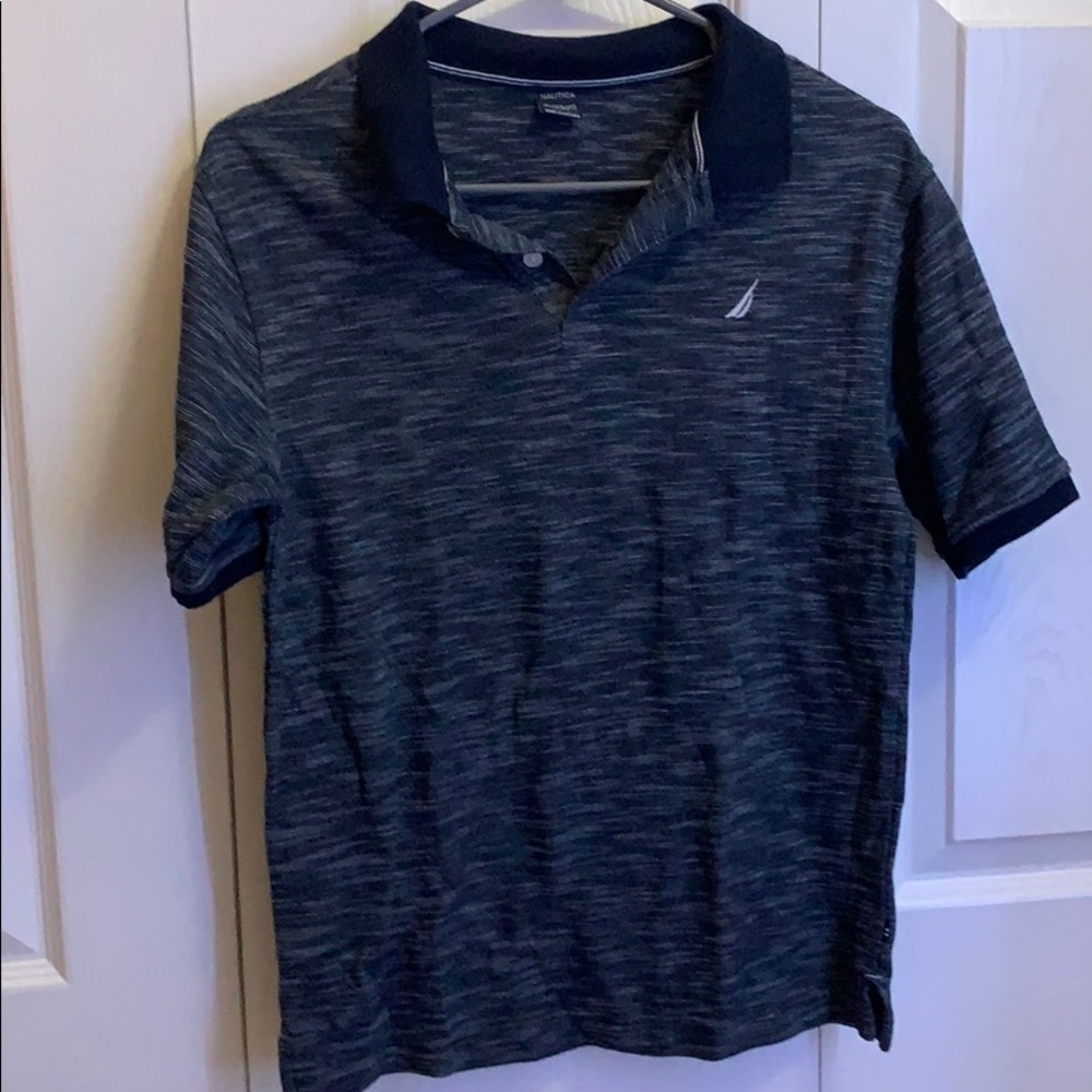 blue half button down shirt